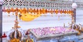 Baai Sri Trays and Flower Garlands offering in Thai Buddhism Brahman ceremony to console peopleÃ¢â¬â¢s life spirit to return to body Royalty Free Stock Photo